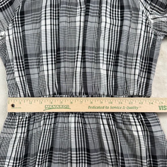 Plaid Smocked Midi Dress Black White Cottagecore Modest Long Sleeve Size M NWT - Picture 6 of 10